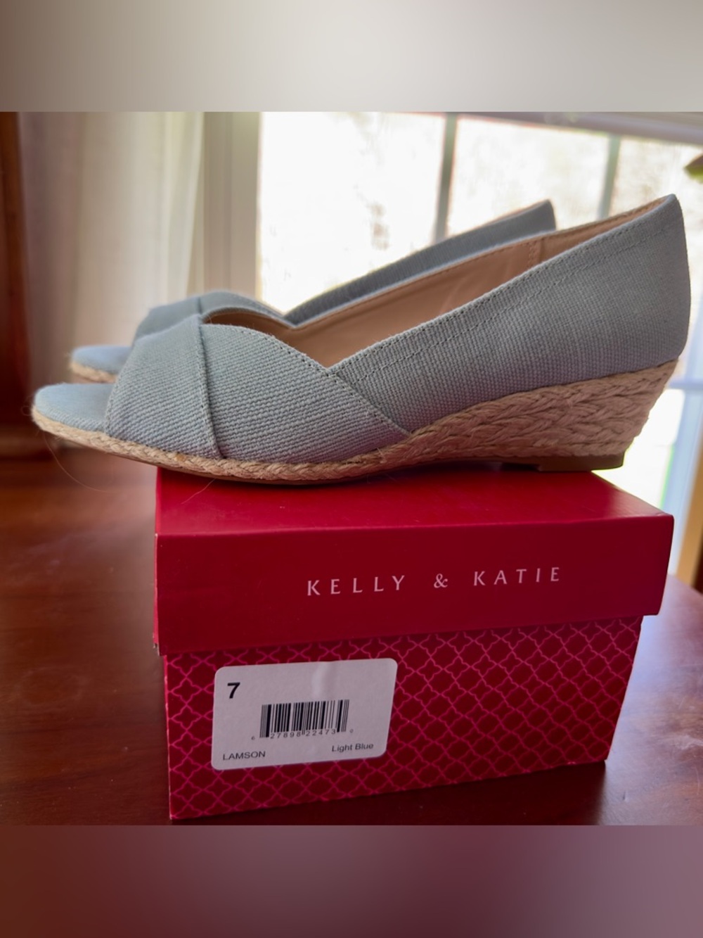 Kelly & Katie Lamson Light Blue Canvas Espadrille Wedges